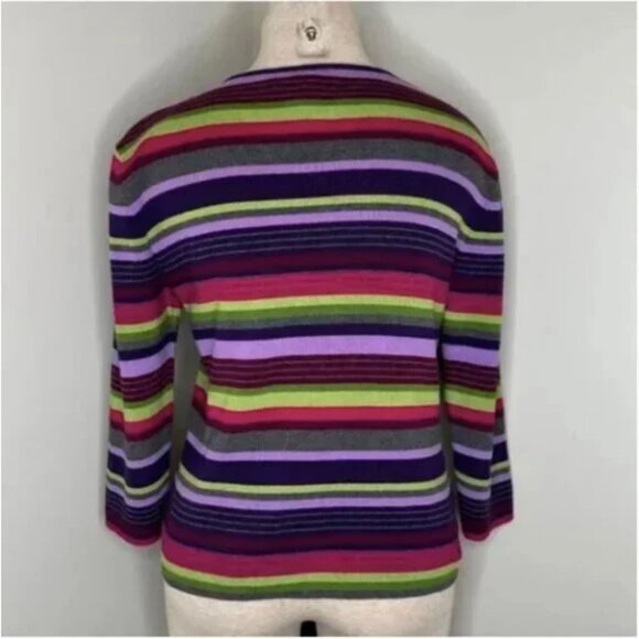 Talbots Striped V-Neck 3/4 Sleeve Sweater Size Purple Green Petite Small - Picture 2 of 6